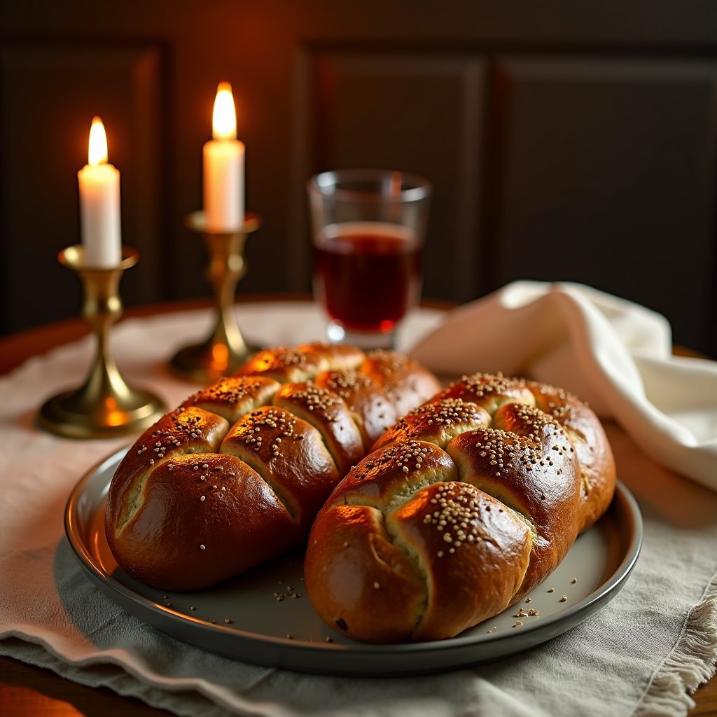 Jalá trenzada, velas y vino para Shabat